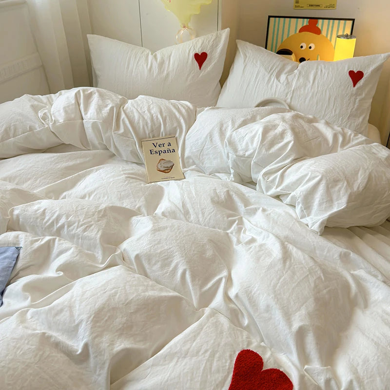 Housse De Couette Blanche Cœur Rouge