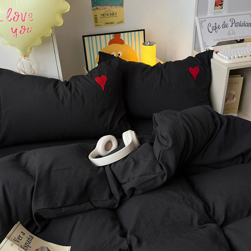 Housse De Couette Cœur Noire Contrasté