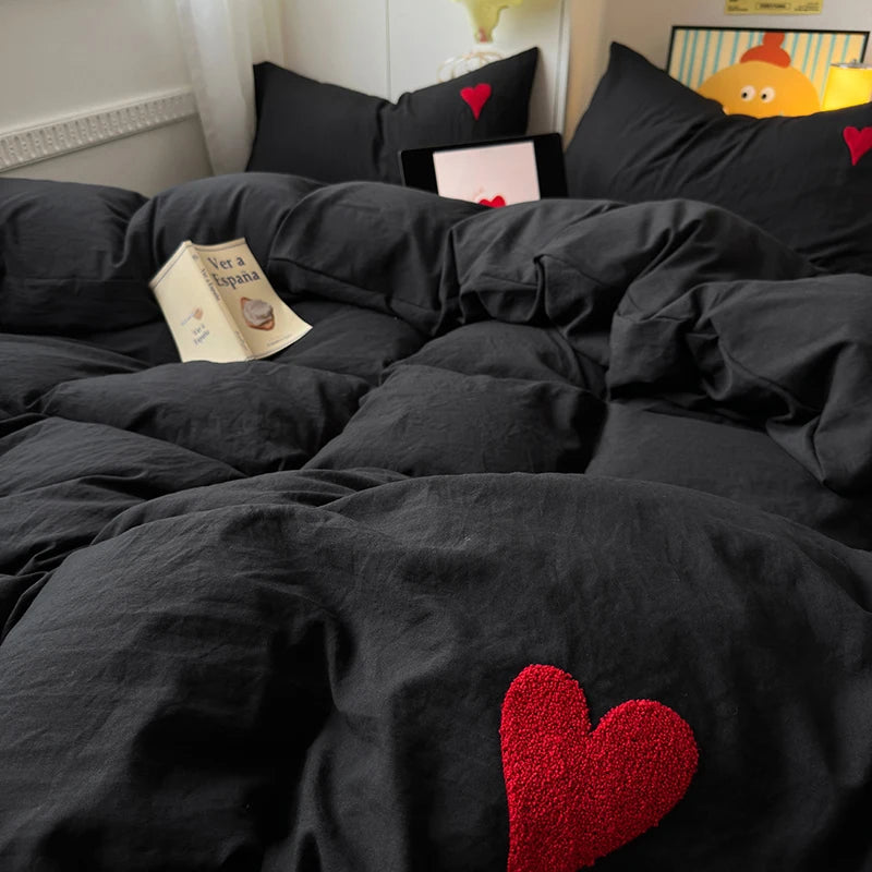 Housse De Couette Cœur Noire Contrasté