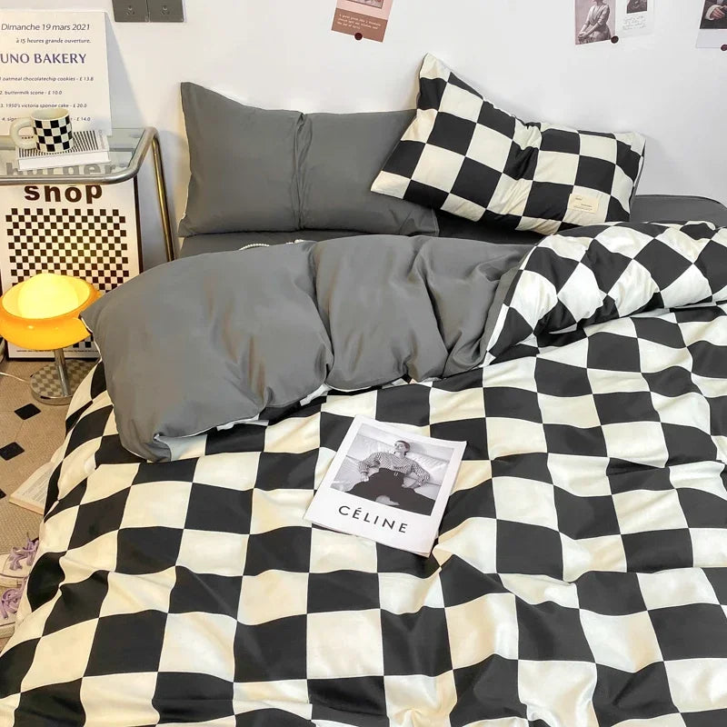Housse De Couette Garçon Damier Noir