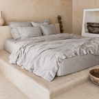 Housse De Couette En Lin Gris Naturel Boutons Bois