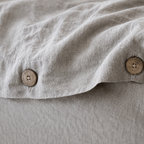 Housse De Couette En Lin Gris Naturel Boutons Bois