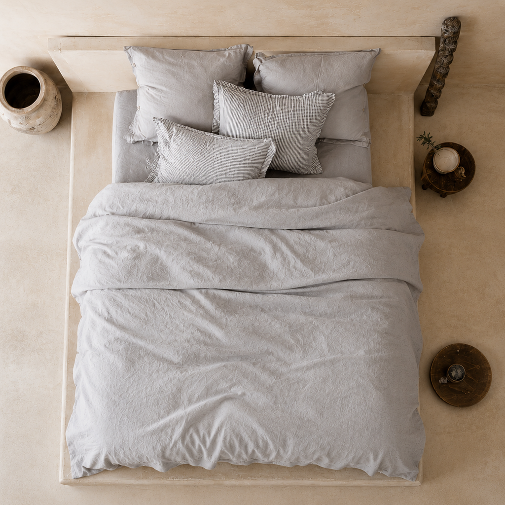 Housse De Couette En Lin Gris Naturel Boutons Bois