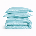 Housse De Couette Satin Bleu Ciel Naturel