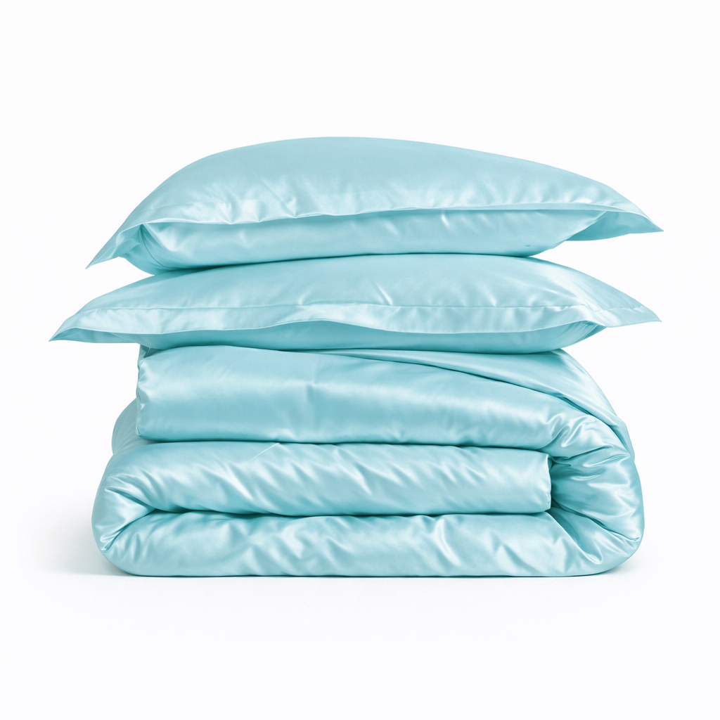 Housse De Couette Satin Bleu Ciel Naturel
