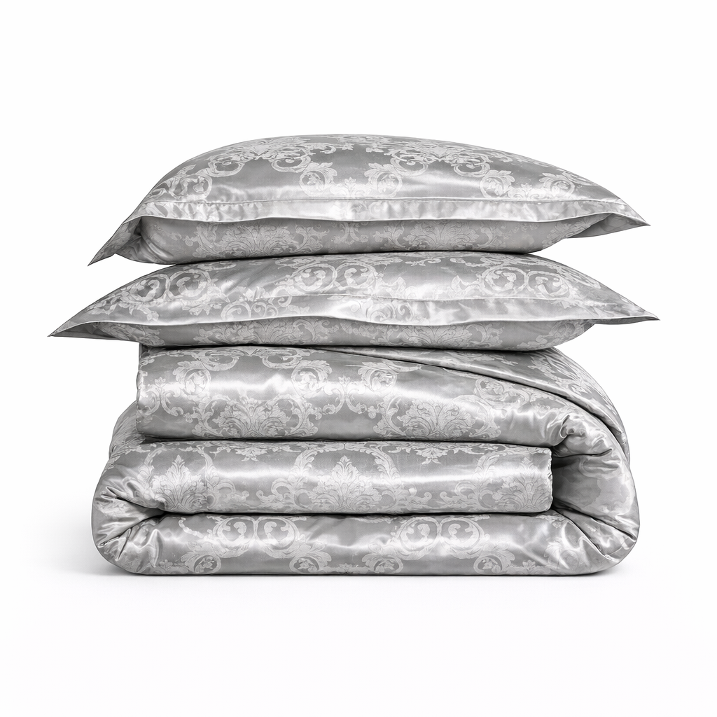 Housse De Couette Satin Gris Soyeux