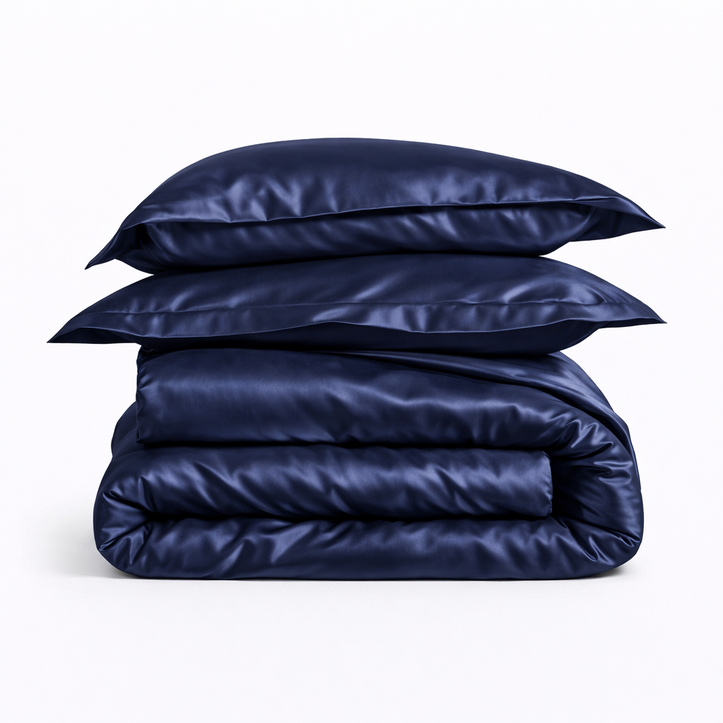Housse De Couette Satin Bleu Nuit Profond
