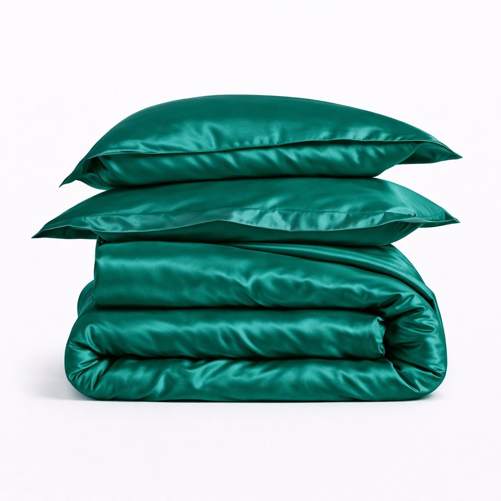 Housse De Couette Satin Vert Émeraude Élégant