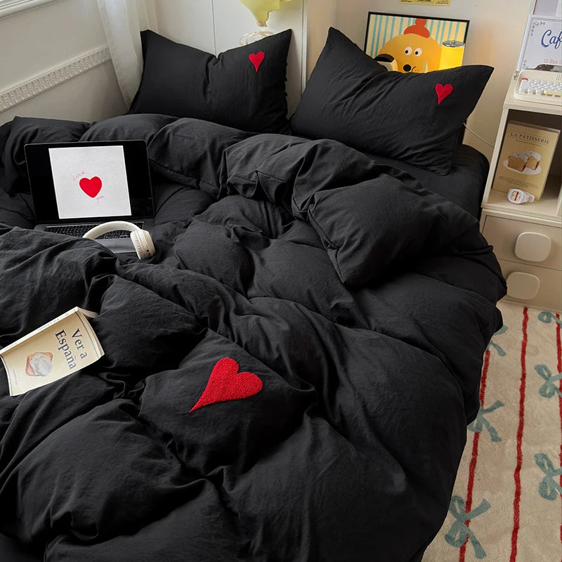 Housse De Couette Cœur Noire Contrasté