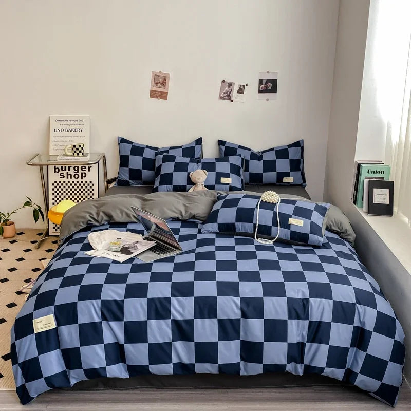 Housse De Couette Damier Bleu Océan