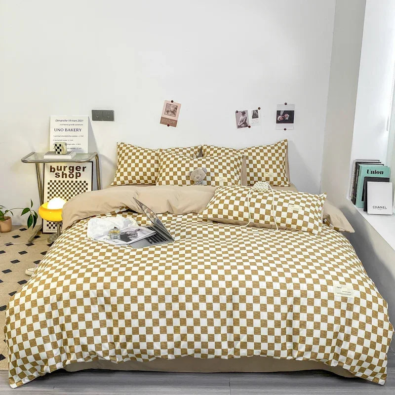 Housse De Couette Damier Brun Clair