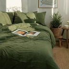Housse De Couette En Lin Vert Sauge Naturel