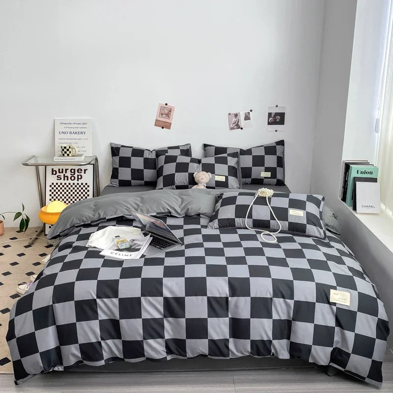 Housse De Couette Garçon Damier Gris