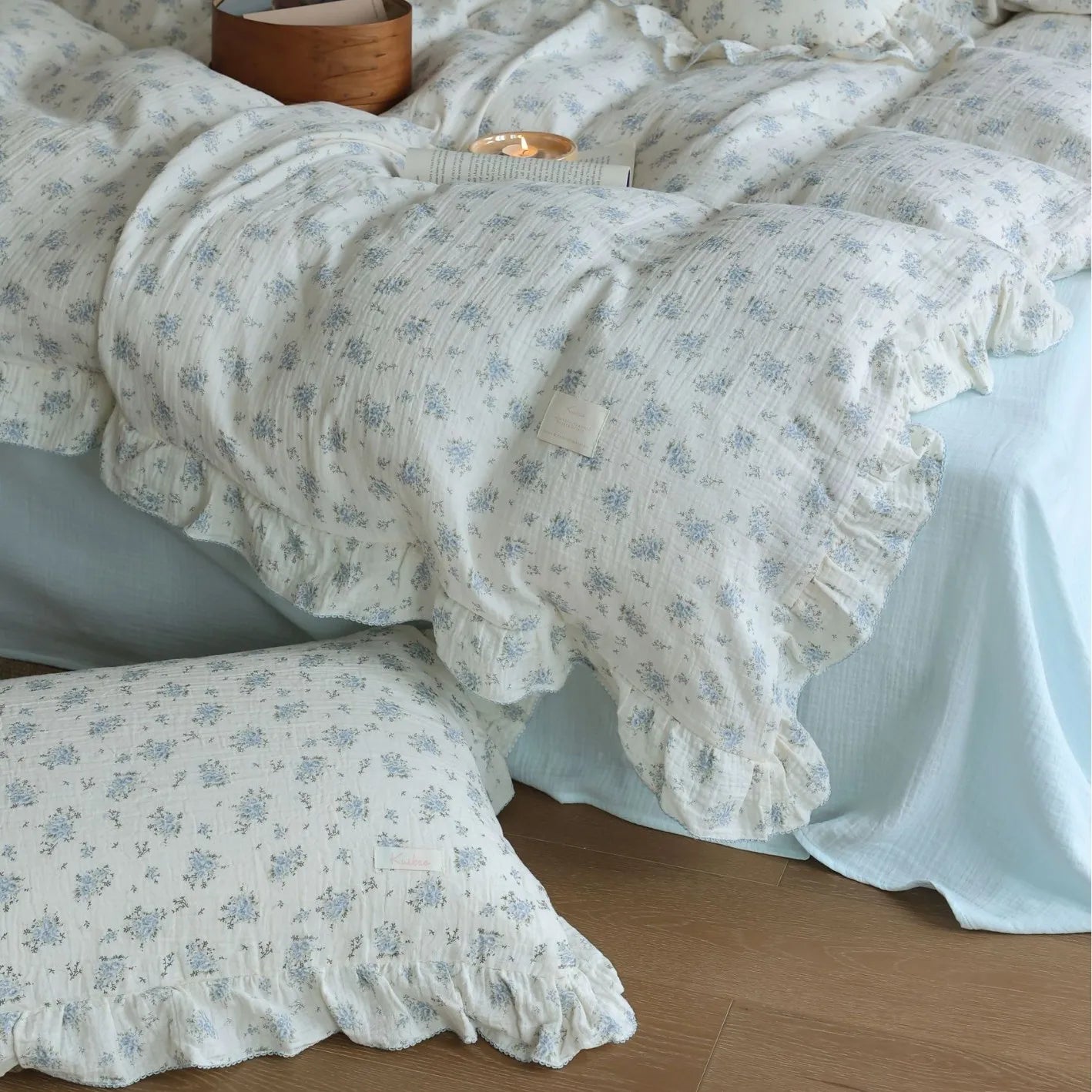Housse De Couette Gaze De Coton Bleu