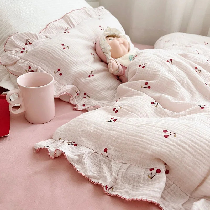 Housse De Couette Gaze De Coton Cerises Tendres