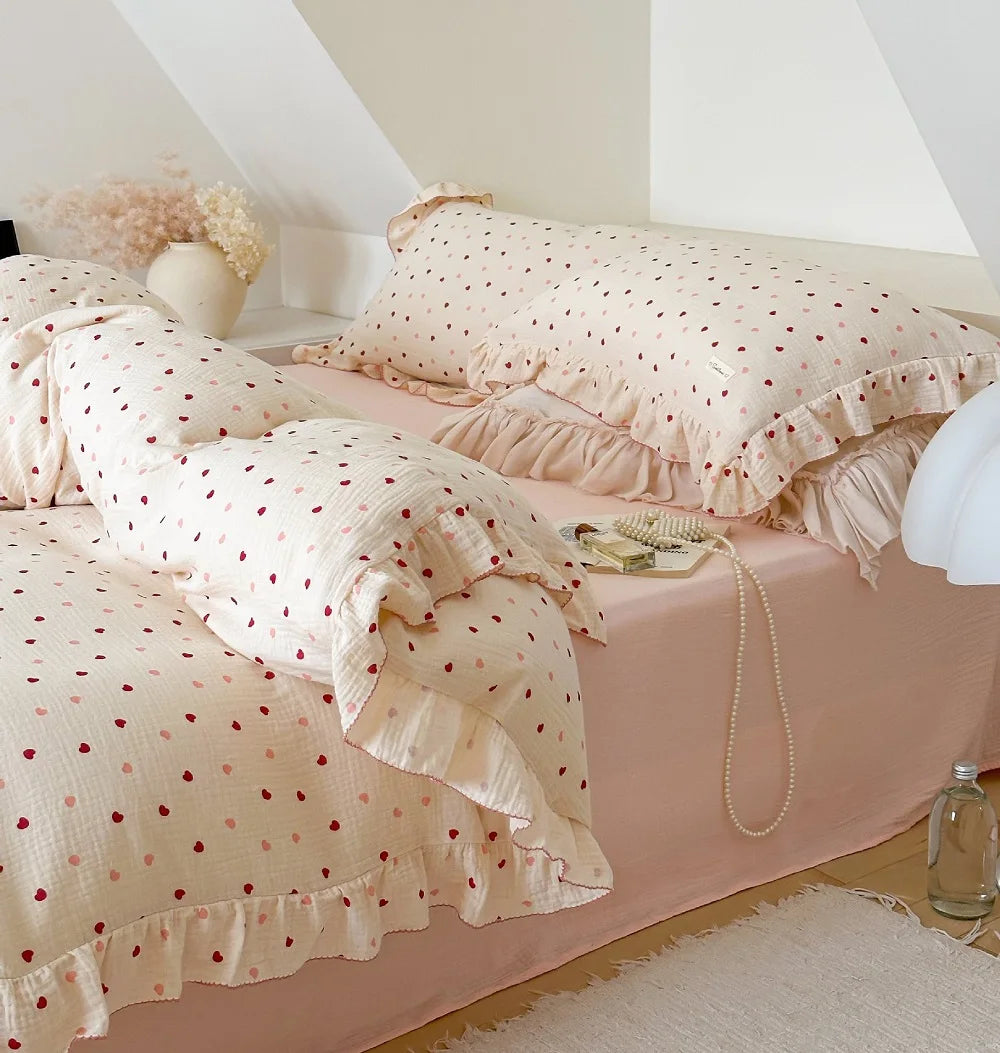 Housse De Couette Gaze De Coton Cœurs Roses