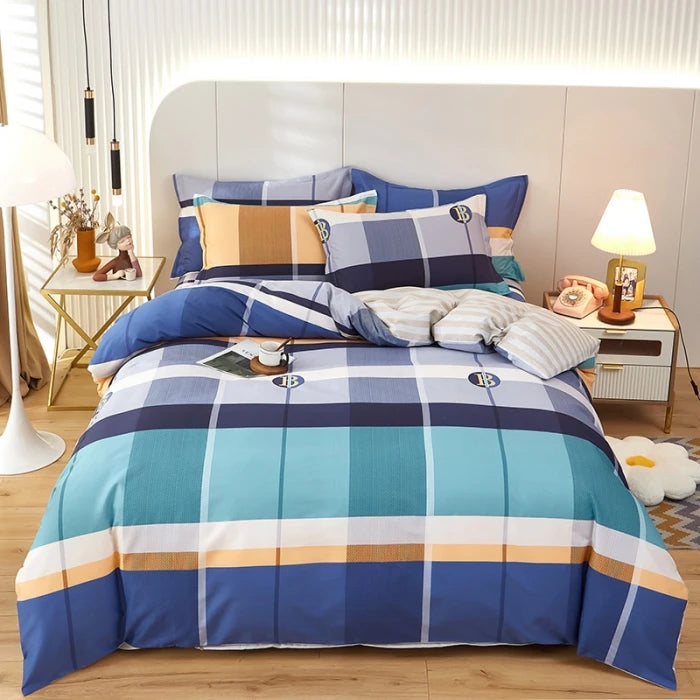 Housse De Couette Percale De Coton Á Carreaux
