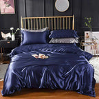 Housse De Couette Satin Bleu Nuit Profond