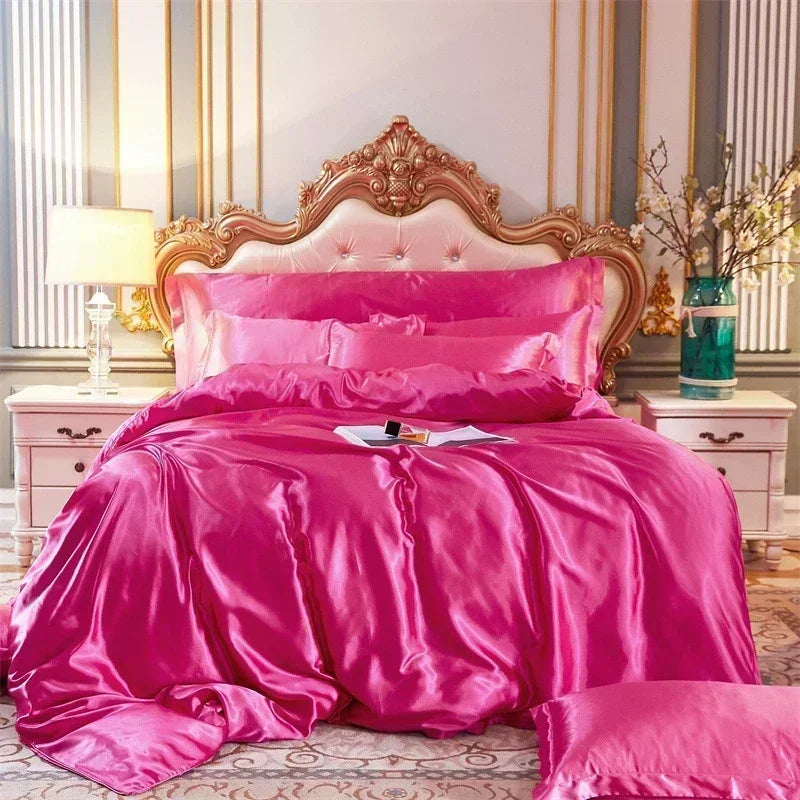 Housse De Couette Satin Rose Bonbon