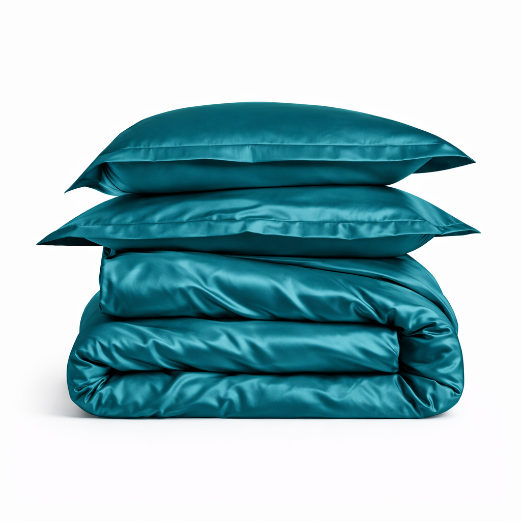 Housse De Couette Satin Bleu Nuit Intense