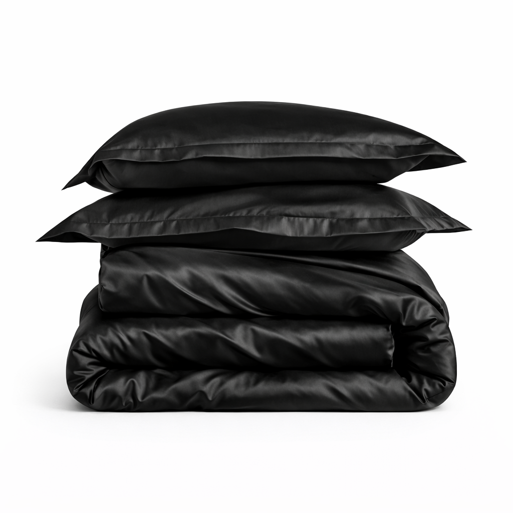 Housse De Couette Satin Noir Luxe Hôtel