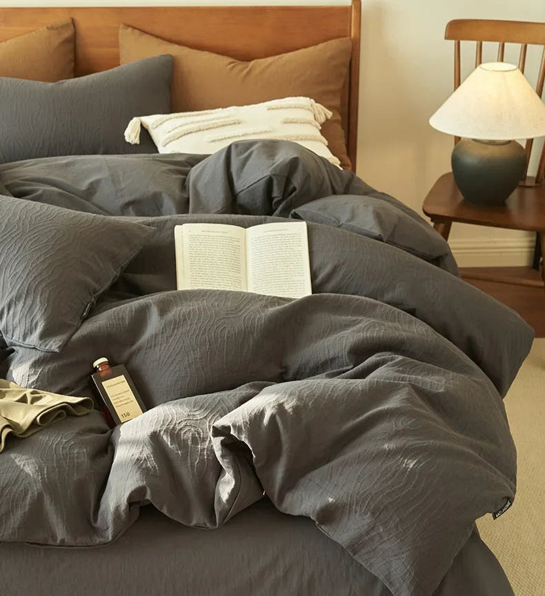 Housse De Couette Gaze De Coton Gris Anthracite
