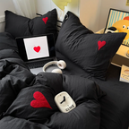 Housse De Couette Cœur Noire Contrasté