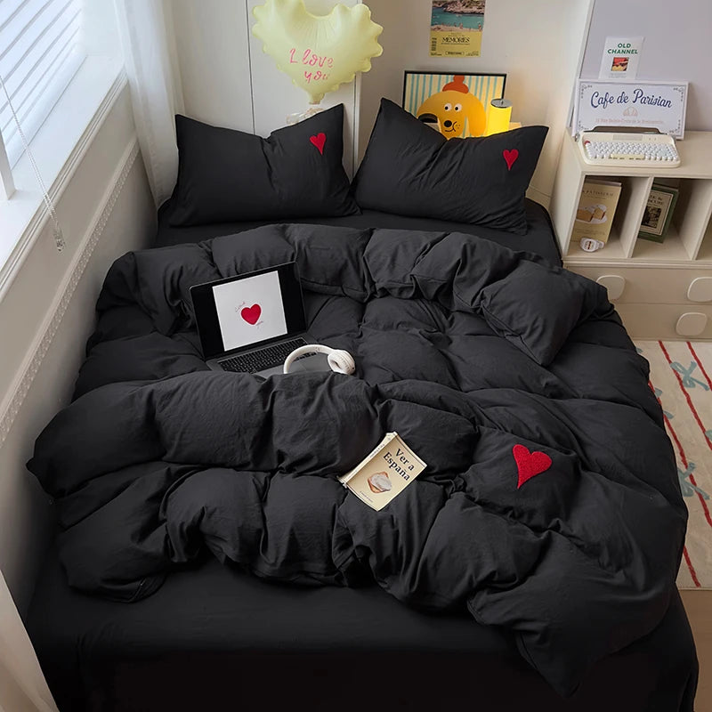 Housse De Couette Cœur Noire Contrasté