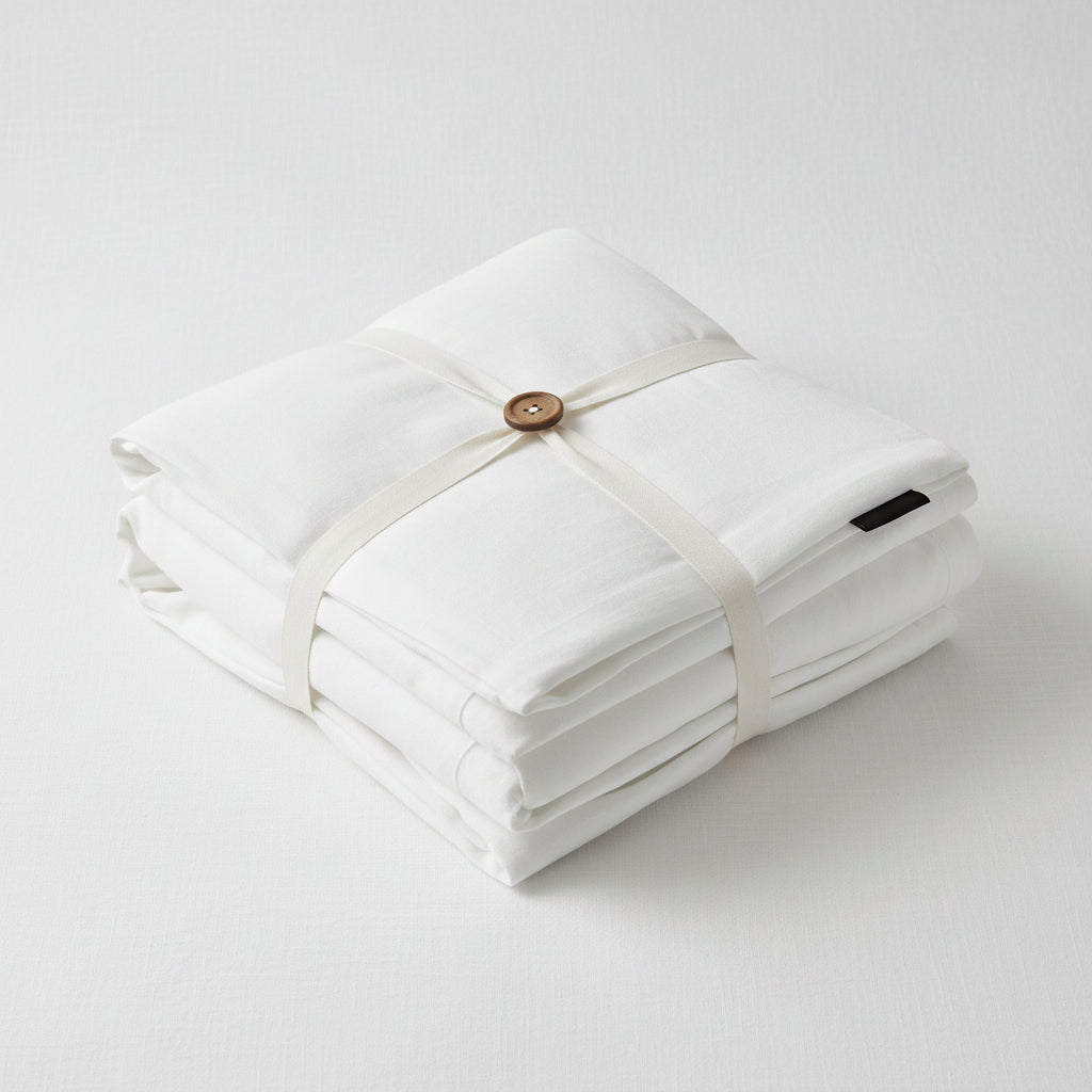 housse de couette coton blanche, zoom sur le bouton