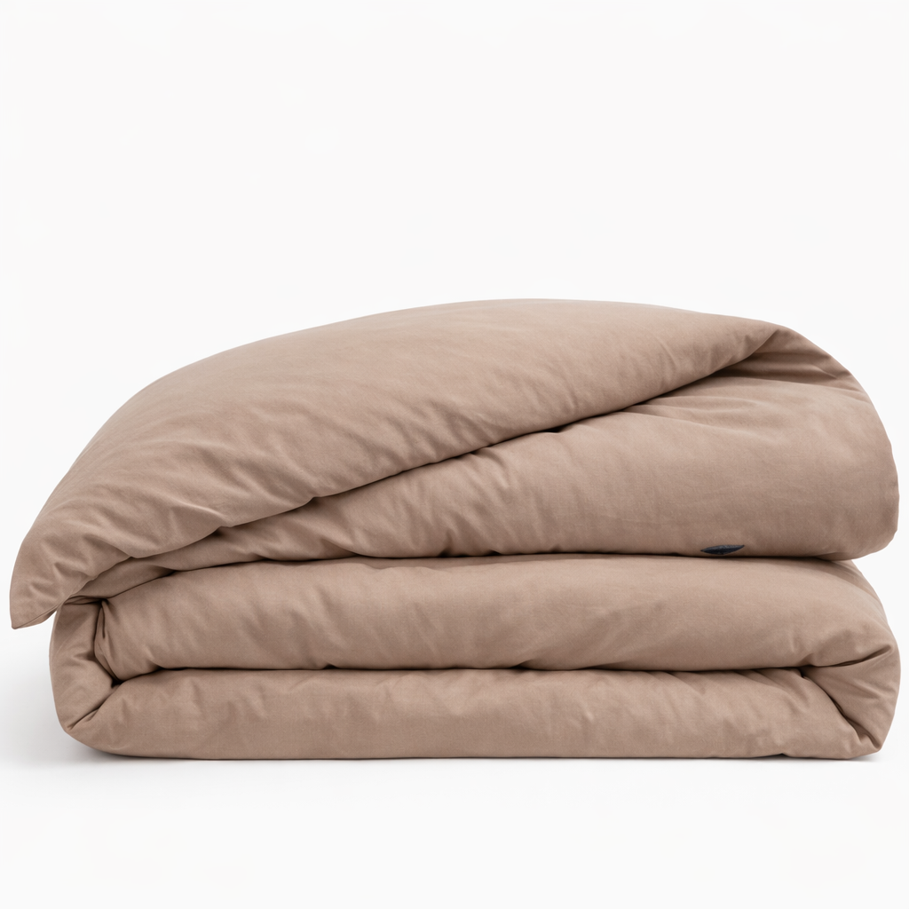 housse de couette coton taupe pliée