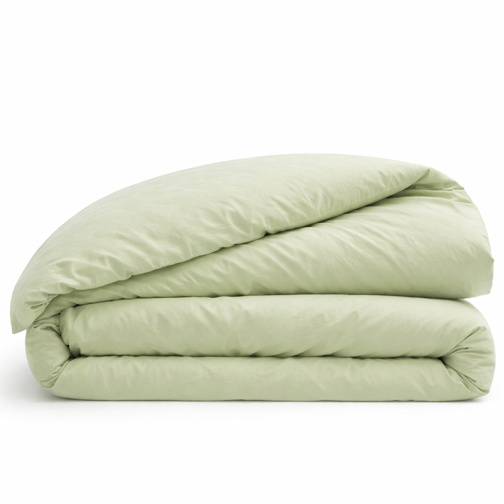 housse de couette coton vert clair pliée