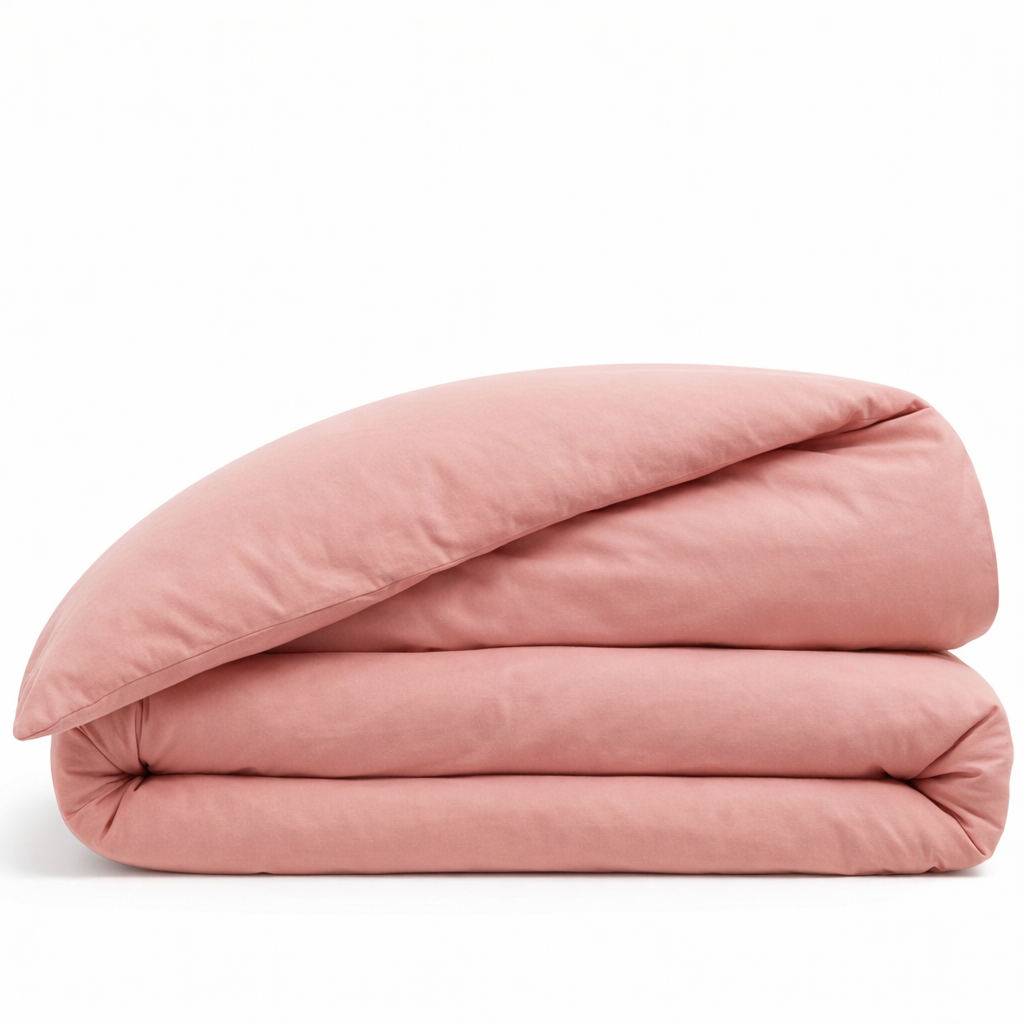 housse de couette coton vieux rose pliée