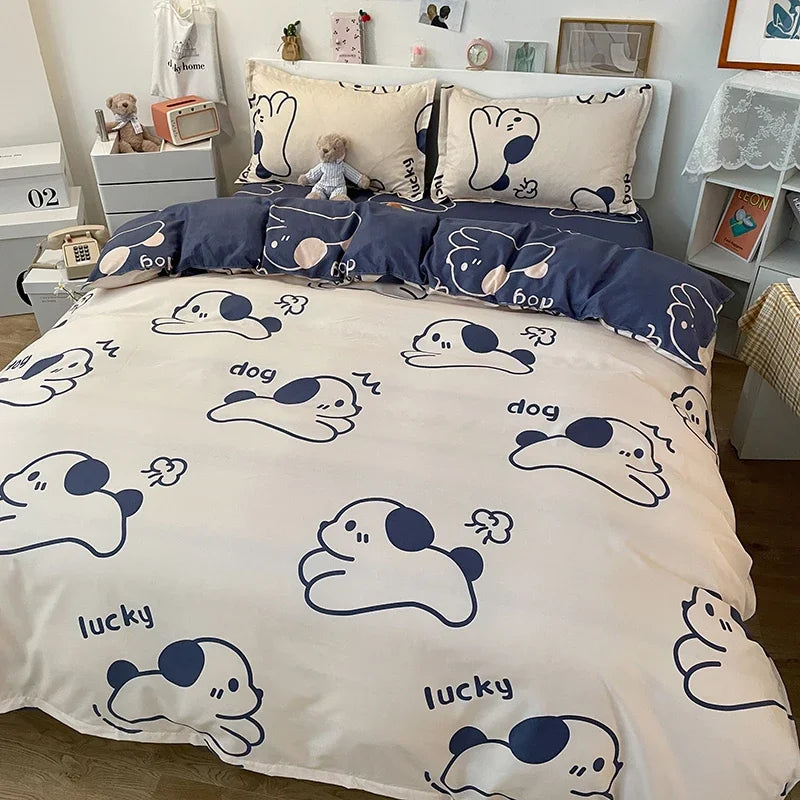 housse de couette fille motif chien sur un lit