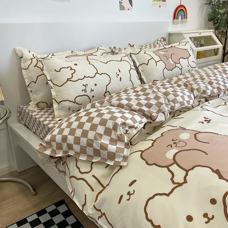 housse de couette fille motif ours mignon sur un lit